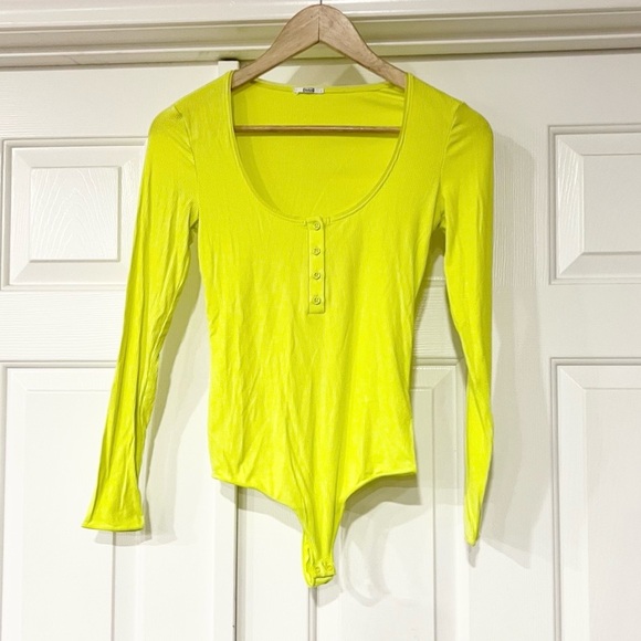 Wolford Tops - Wolford | Henley Ribbed Scoop-Neck Long Sleeve Bodysuit Top